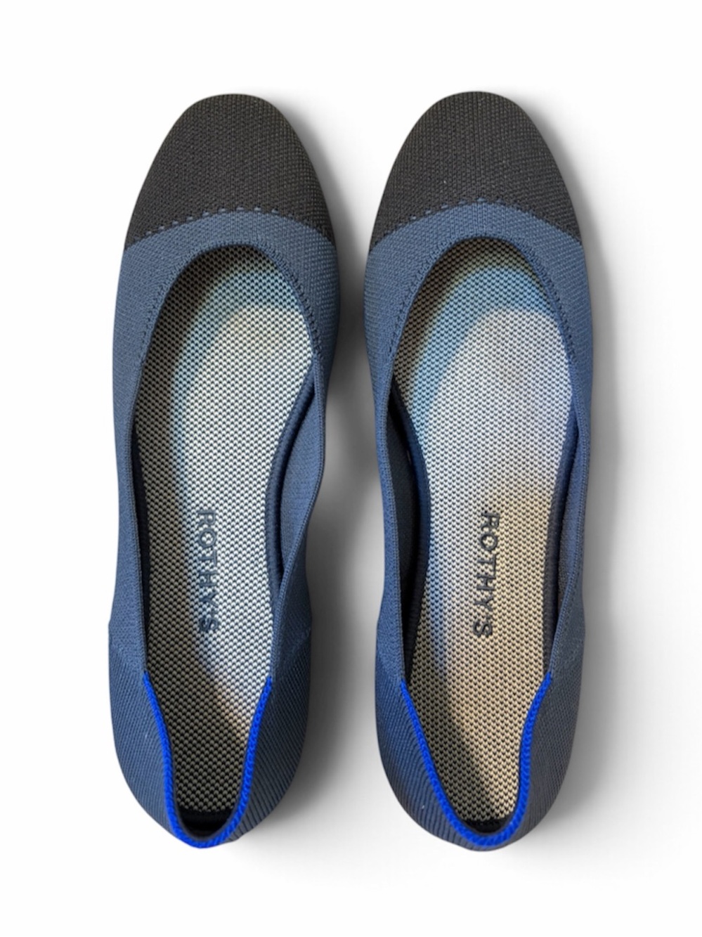 Rothy’s Square Highland Cap Toe Navy and Black Ballet Flats 10.5